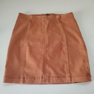 Free People Modern Femme Denim Skirt Flat Front Mini Length Copper Women's 0